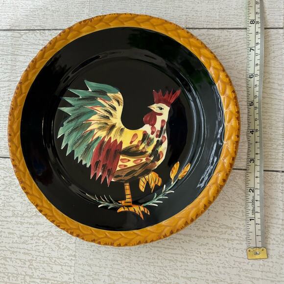 Tabletops Gallery Black Rooster Plate Set of 2 Hand Painted and Hand Crafted - Picture 4 of 5